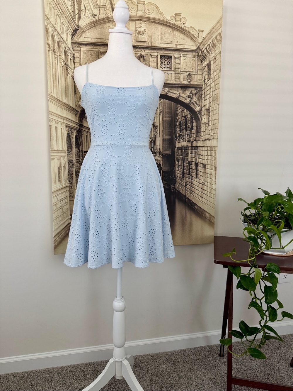 Preloved rue21 Baby Blue Spaghetti Strap Eyelet Mini Dress - Size Medium